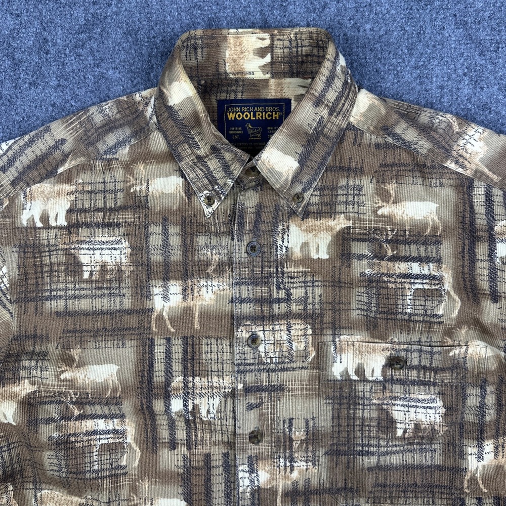 Woolrich Men's Large Brown John Rich & Bros Mens Wildlife Bear Deer Print Shirt